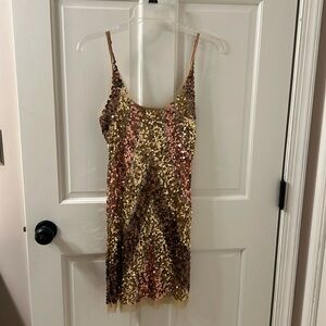 Arden B Medium Metallic Sequin Dress with gold copper and bronze details